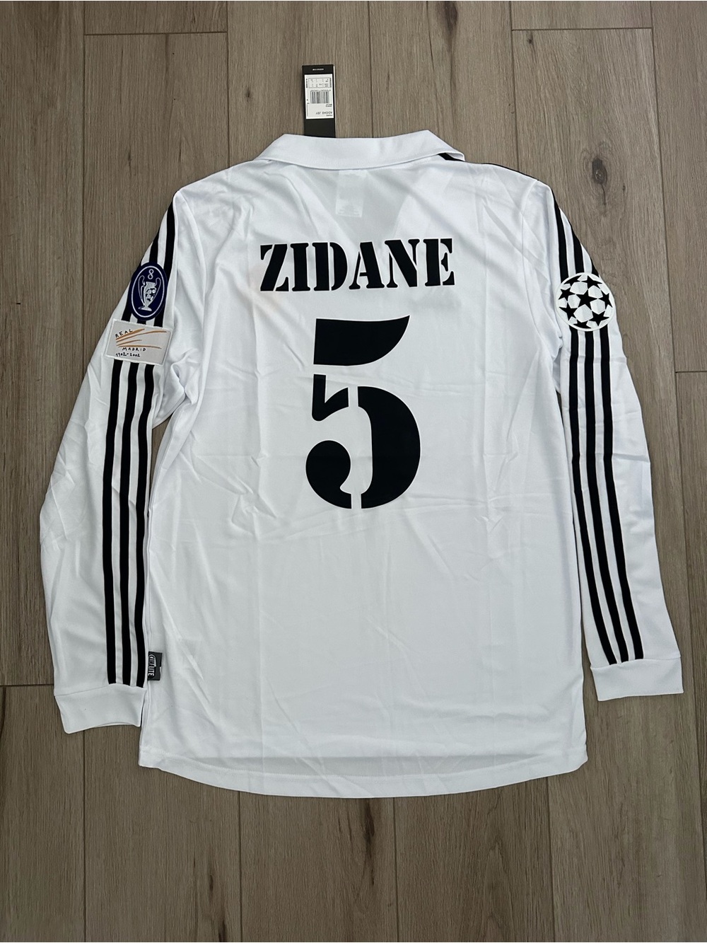 Zidane #5 2002 Final Real Madrid White Long Sleeve Retro Jersey Men
